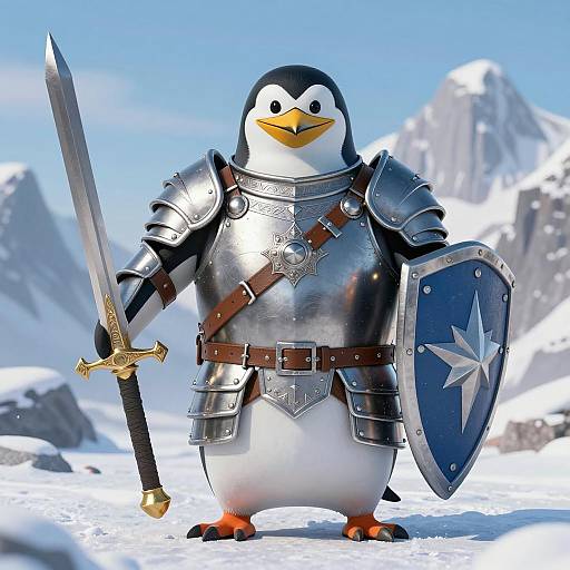 Armored Penguin Warrior 3D Render