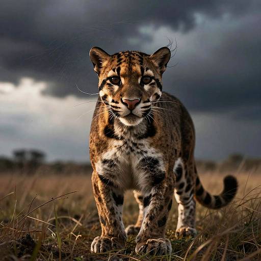 Windblown Clouded Leopard in Storm