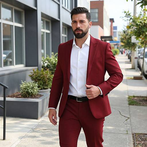 Confident Man in Red Suit Urban Scene