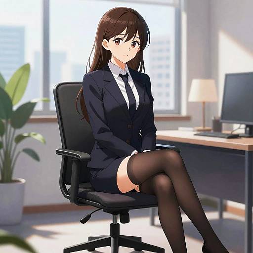 Confident Anime Businesswoman in Office