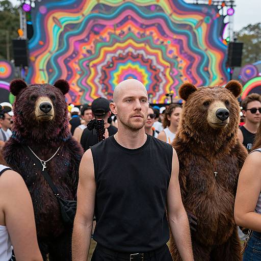 Bald Man Among Bears at Neon Rave