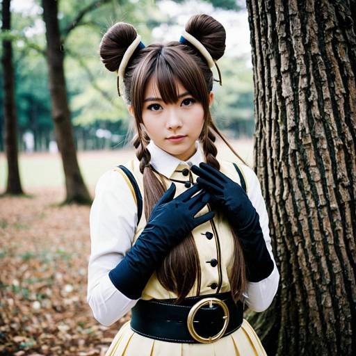 Cosplay Girl with Double Hair Buns Outdoors