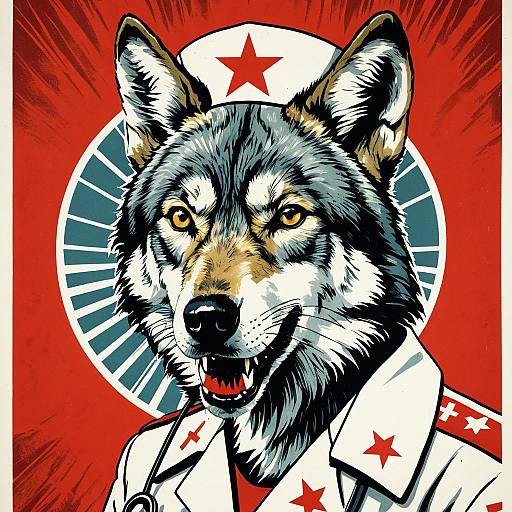 Soviet Style Nurse Wolf Illustration