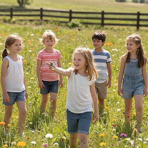Joyful Children Playing in Meadow