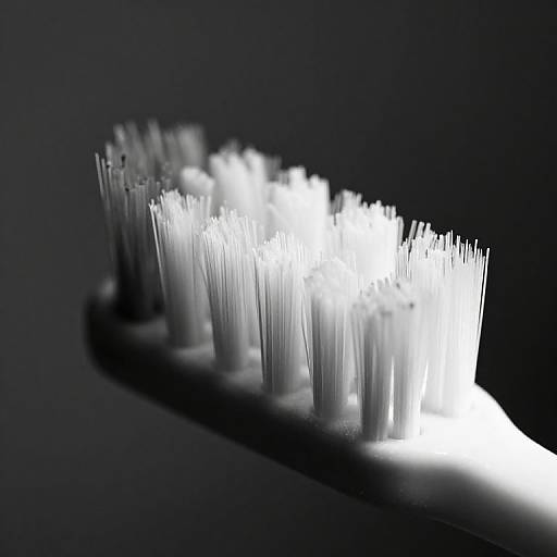 Close-up photograph of a glowing electric toothbrush bristles against a dark background, highlighting the bright, white, illuminated bristles.