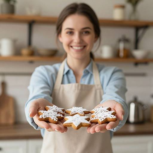 Woman Showing Fresh Gingerbread Cookies