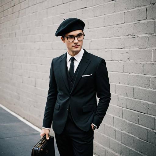 Man in Black Beret and Three-Piece Suit