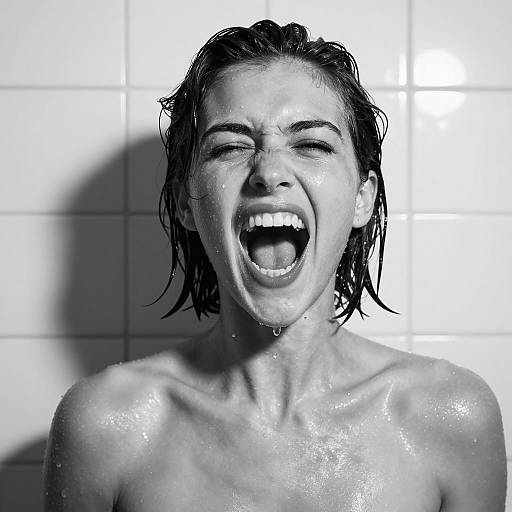 Intense Black-and-White Portrait of Yelling Woman