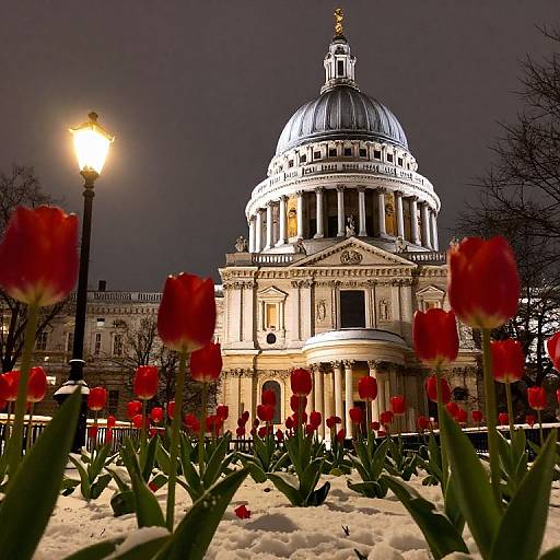 Tulips and St. Paul's Cathedral at Night