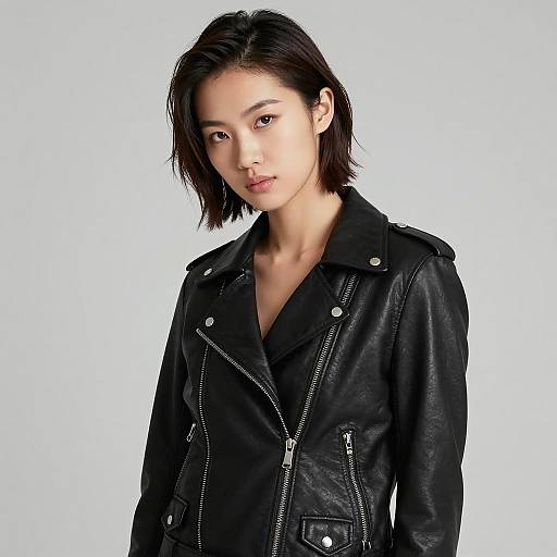 Young Woman in Black Leather Jacket