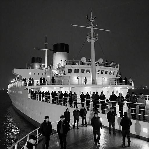 Nighttime Maritime Scene in Monochrome