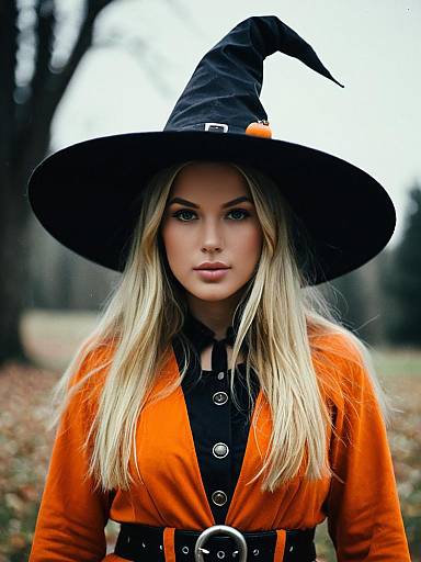 Blonde Witch in Orange Costume