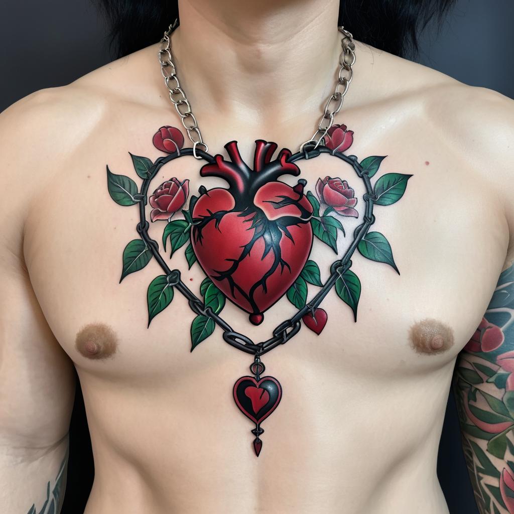 Anatomical Heart Tattoo with Peonies