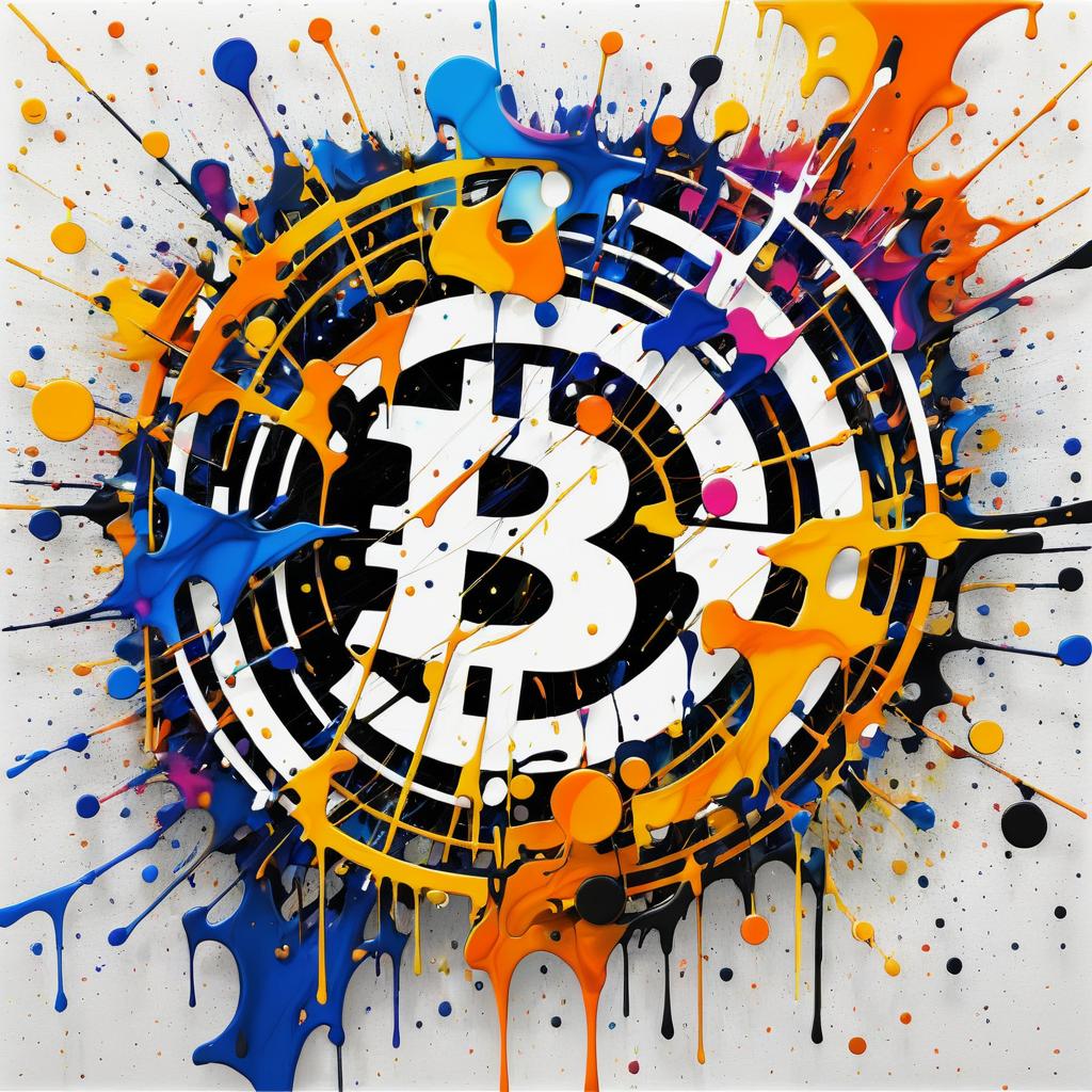 Abstract Bitcoin Logo in Pollock Style