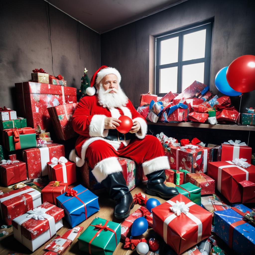 Melancholic Santa in a Chaotic Room