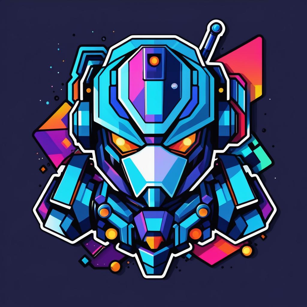 Geometric Mechashot Robot Sticker Art