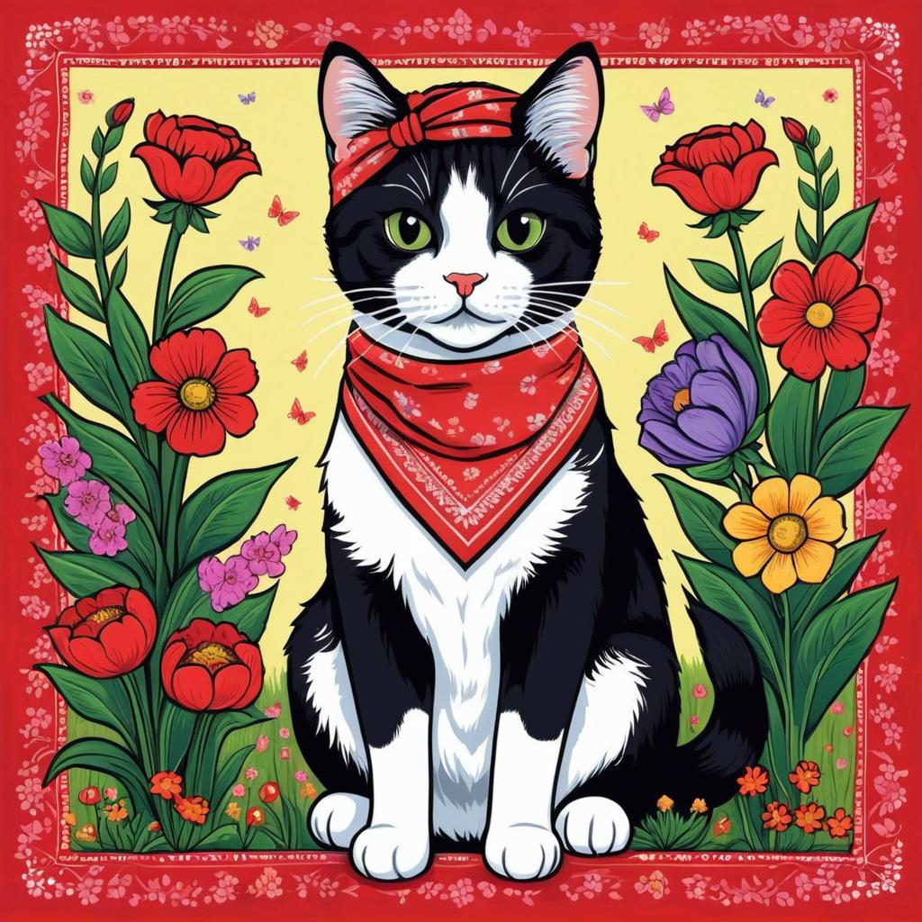 Stylish Cat in Flower Garden