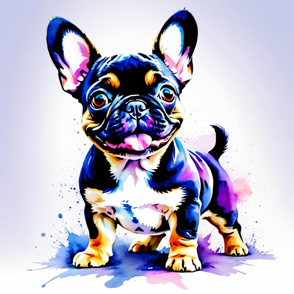 Whimsical French Bulldog Watercolor Illustration