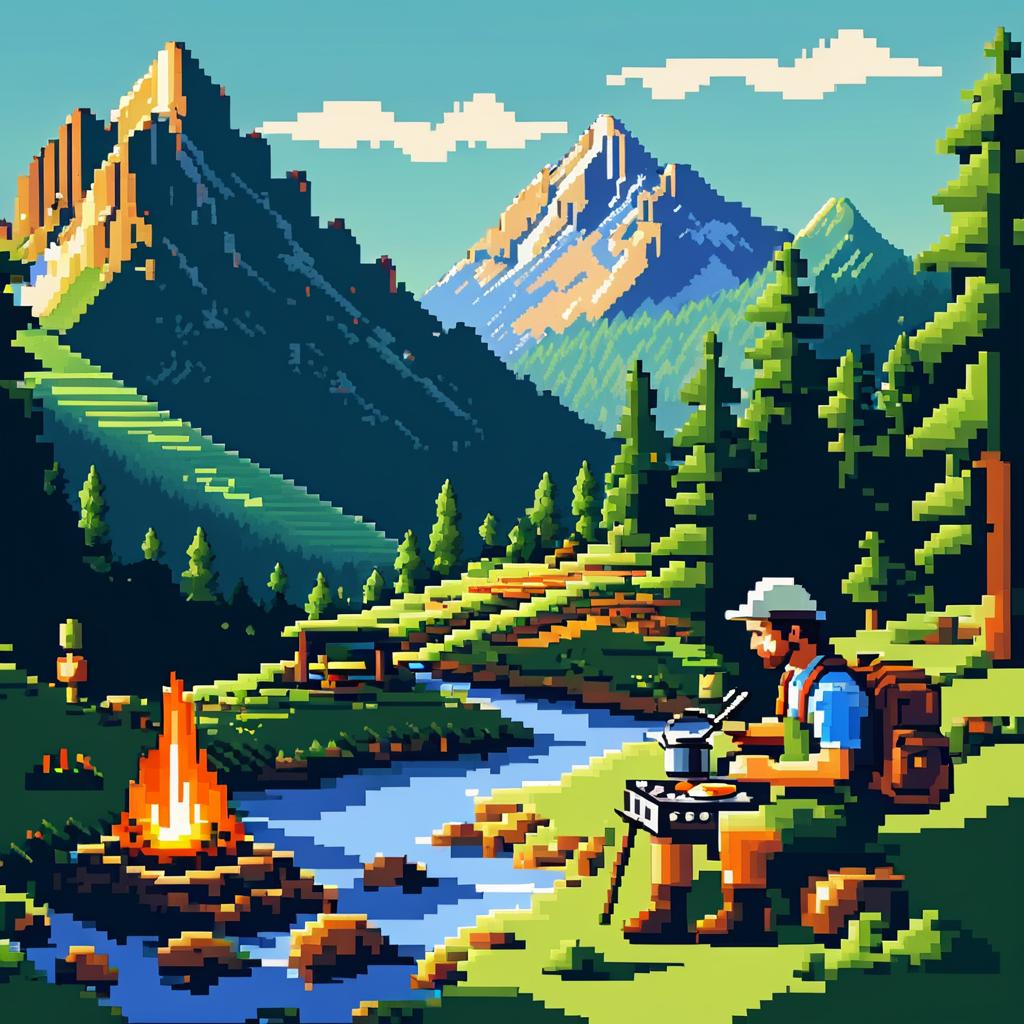 Retro 8-Bit Mountain Hiking Adventure