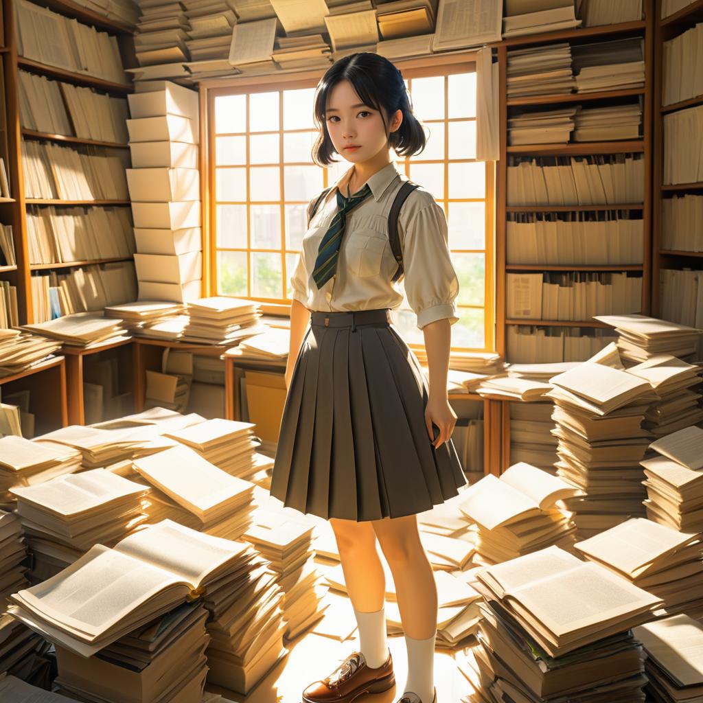 Determined Woman in a Sunlit Classroom