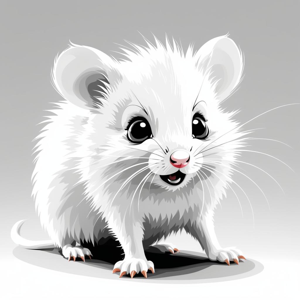 Frightened White Mouse Line Art Design