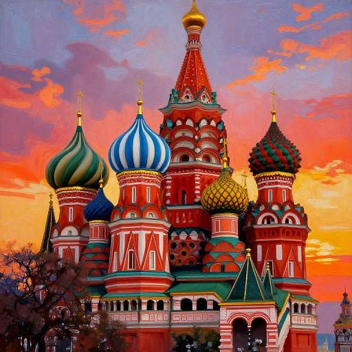 Vibrant Oil Painting of St. Basil's Cathedral