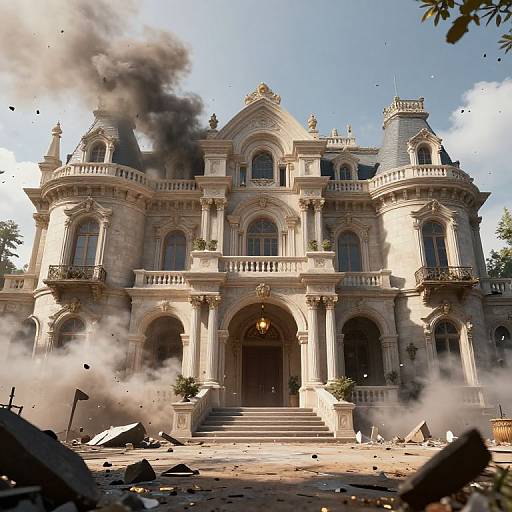 Dramatic Explosion in Ornate Mansion