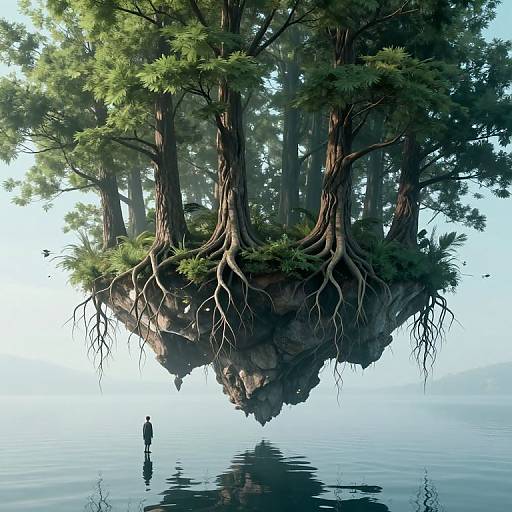 Surreal Inverted Trees on Floating Island