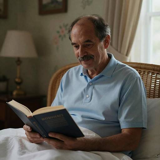 Middle-aged Man Reading in Bed