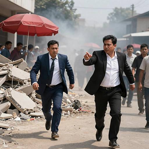 Dramatic Chaos Under a Red Umbrella