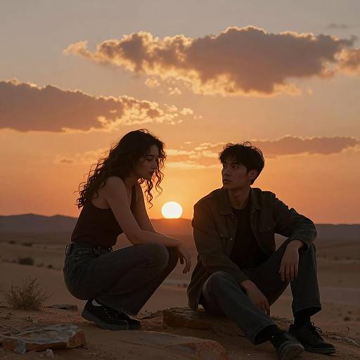 Desert Sunset Scene with Two Figures