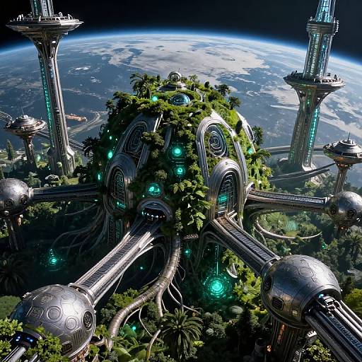 Verdant Fortress Moon Sci-Fi Scene