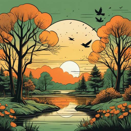 Vintage Comic Style Sunset Illustration