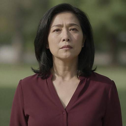 Sunlit Serious Woman in Maroon Blouse