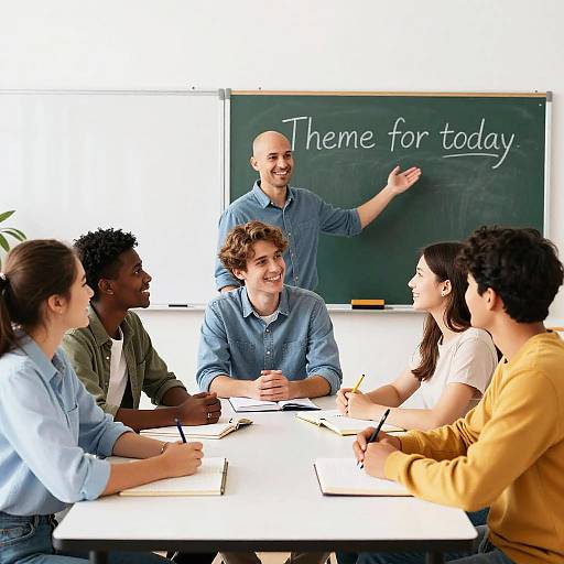 Happy Multicultural Study Group in Classroom
