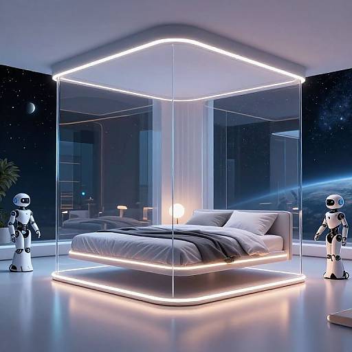 Minimalist Sci-Fi Bedroom with Levitating Bed