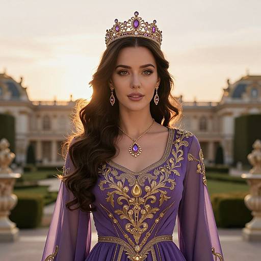 Regal Woman in Purple Evening Gown