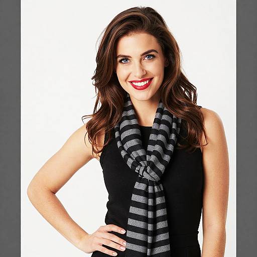 Smiling woman with striped scarf