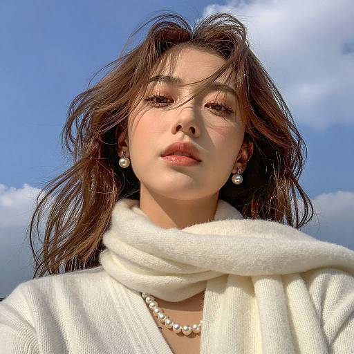 Portrait of Woman with White Scarf and Pearls