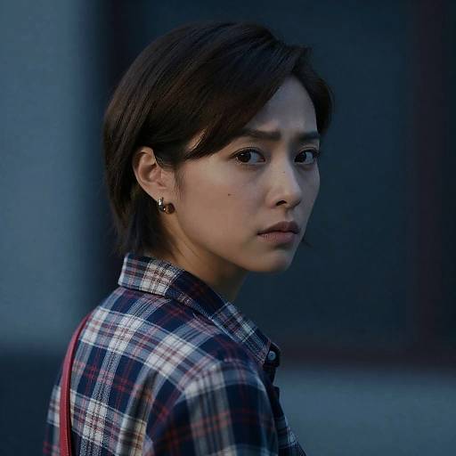 Serious Woman with Short Brown Hair