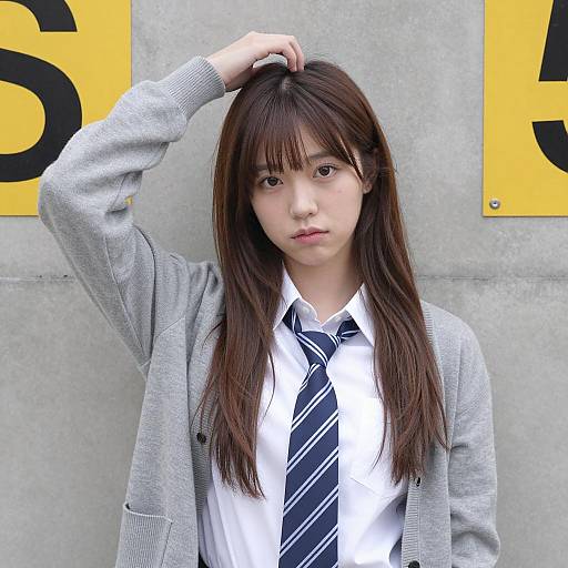 Asian Woman in Cardigan and Tie