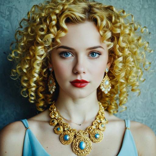 Blonde Woman with Curly Hair and Ornate Jewelry