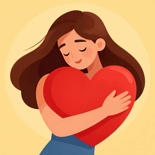 Young Woman Embracing Red Heart
