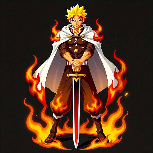 Anime Character with Flaming Sword