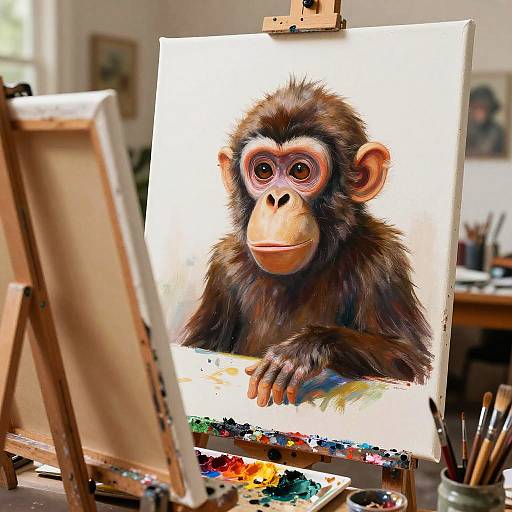 Anthropomorphic Monkey Artist in Studio