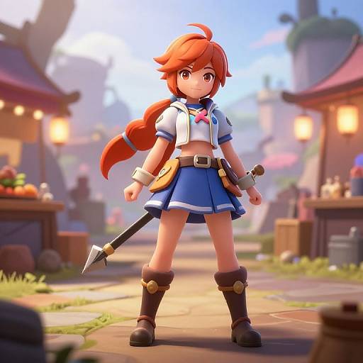 Anime Style Fantasy Warrior Girl in Market