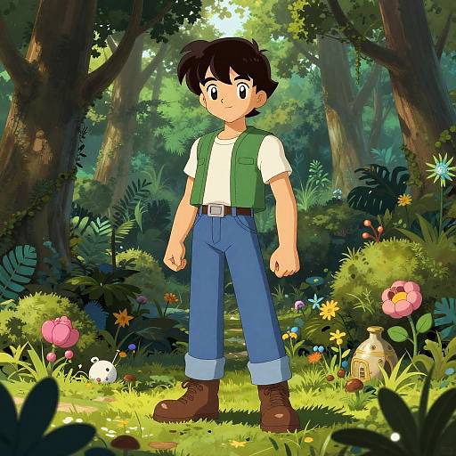 Anime Boy Hero in Enchanted Forest