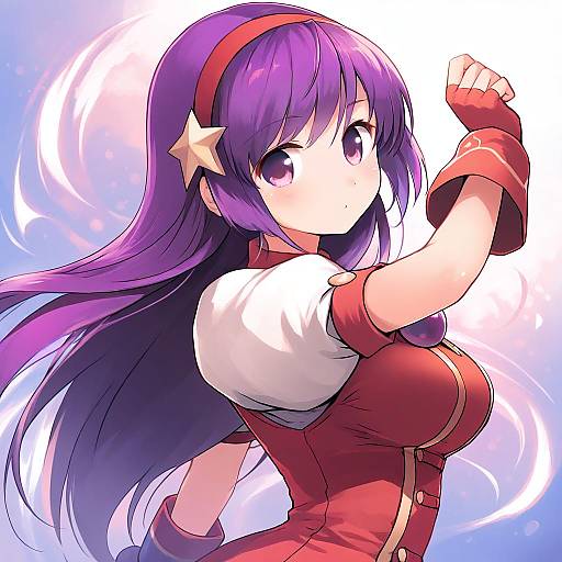 Illustration of Asamiya athena, the king of fighters in the style of Emurin