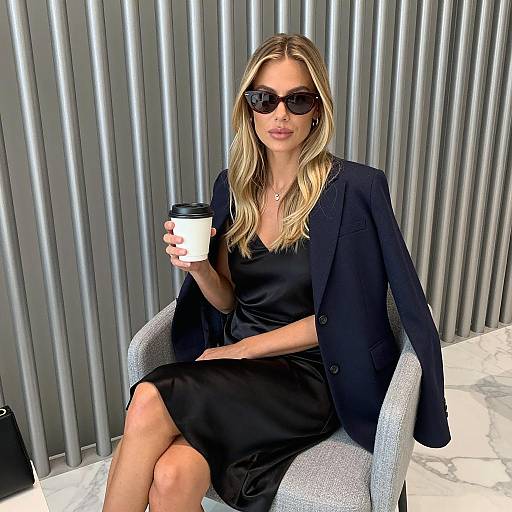 Stylish Woman with Coffee in Modern Chair