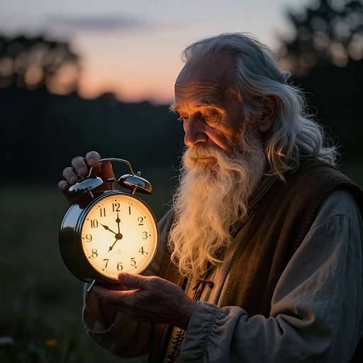 Elderly Sage with Glowing Clock